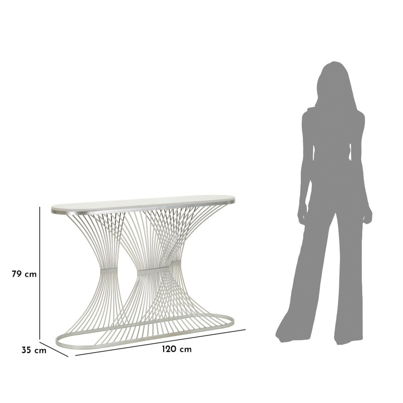 Console Bande – Métal argenté et marbre 120x35x79 cm