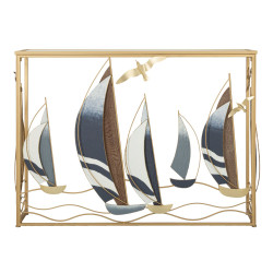Console Vele – Metallo dorato, MDF e specchio multicolore 108x37x80 cm