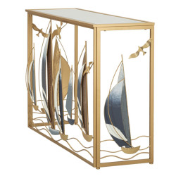 Console Vele – Metallo dorato, MDF e specchio multicolore 108x37x80 cm