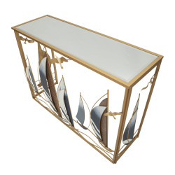Console Vele – Métal doré, MDF et miroir multicolore 108x37x80 cm