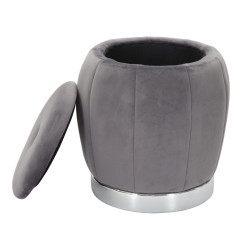 Pouf Coffre Paris Gris & Argent – Reflet d’Élégance Ø43 x 43 cm