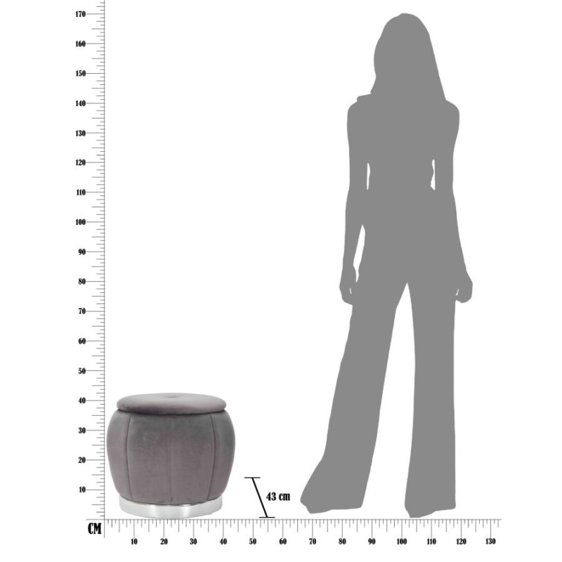 Pouf Coffre Paris Gris & Argent – Reflet d’Élégance Ø43 x 43 cm