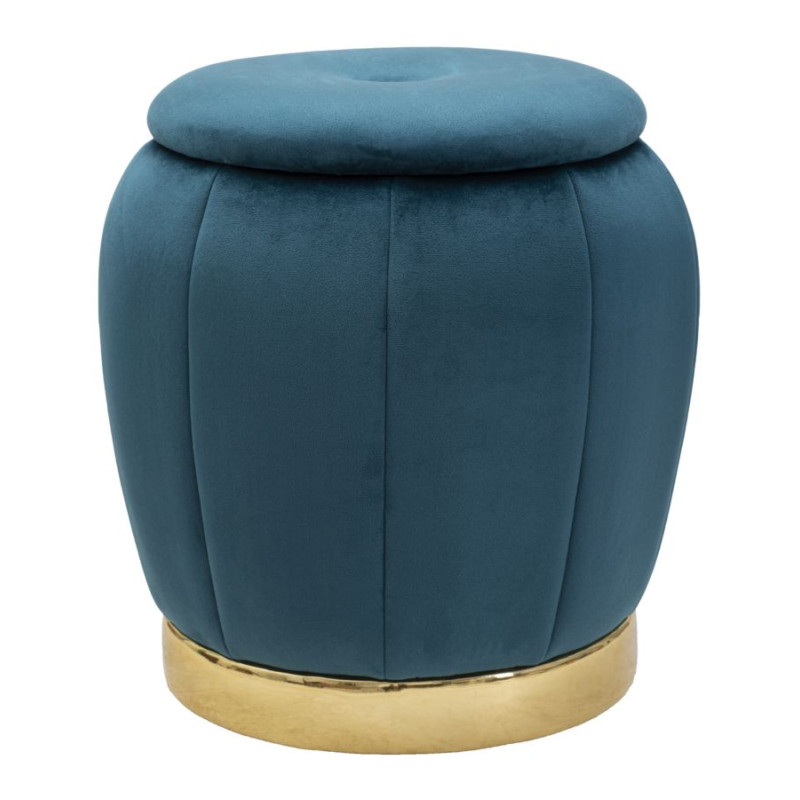 Pouf Coffre Paris Bleu Sarcelle & Or – Brillance de la Ville Lumière Ø43 x 43 cm