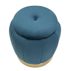 Pouf Coffre Paris Bleu Sarcelle & Or – Brillance de la Ville Lumière Ø43 x 43 cm