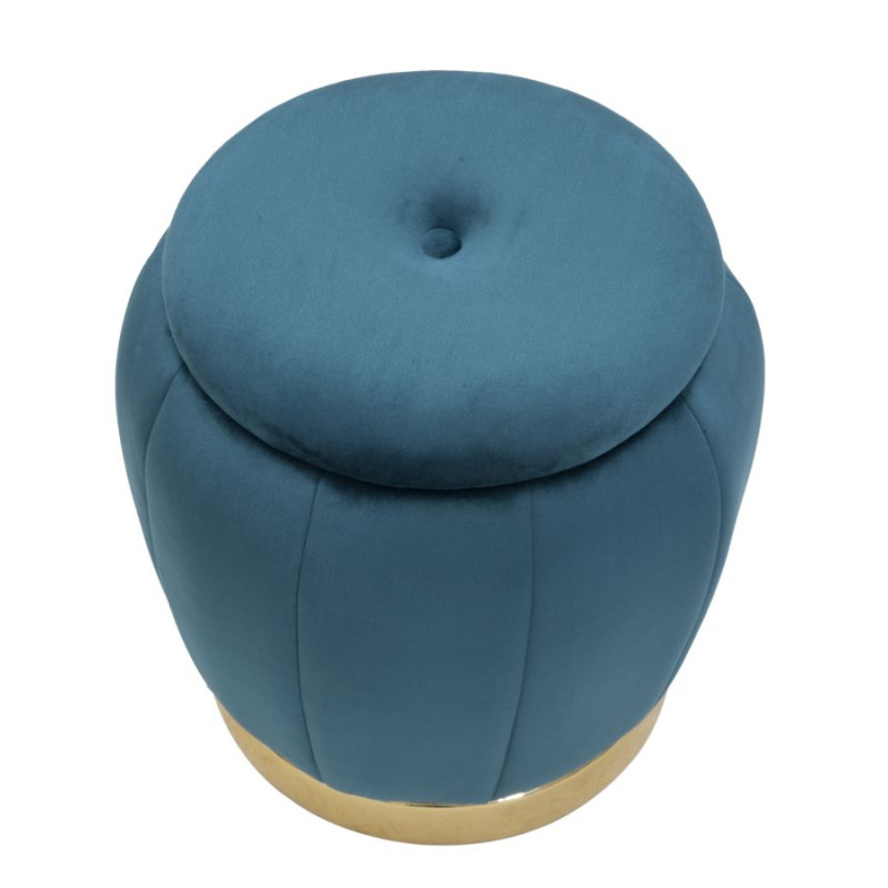 Pouf Coffre Paris Bleu Sarcelle & Or – Brillance de la Ville Lumière Ø43 x 43 cm