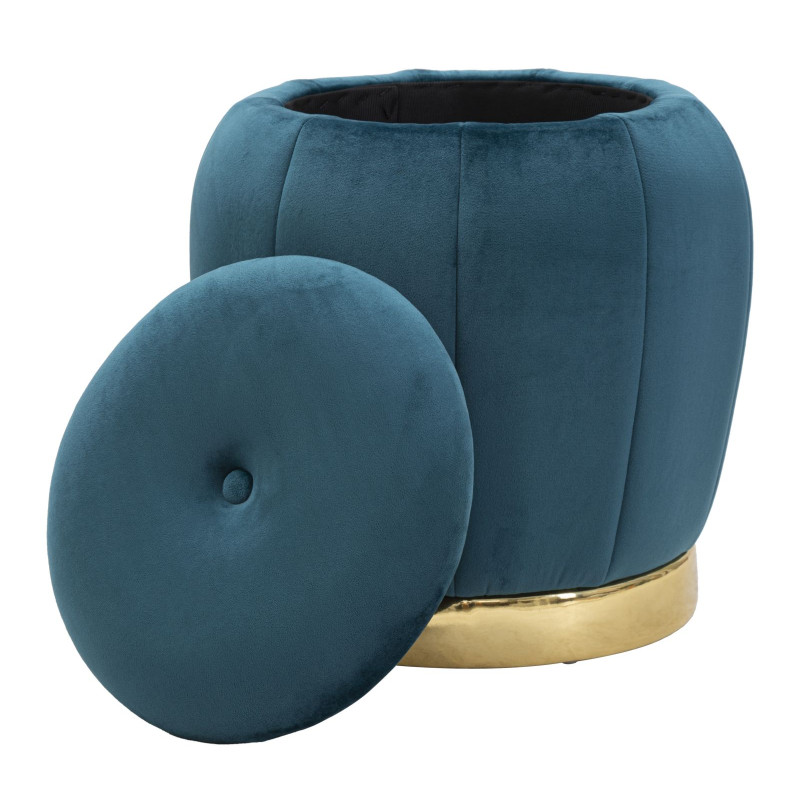 Pouf Coffre Paris Bleu Sarcelle & Or – Brillance de la Ville Lumière Ø43 x 43 cm