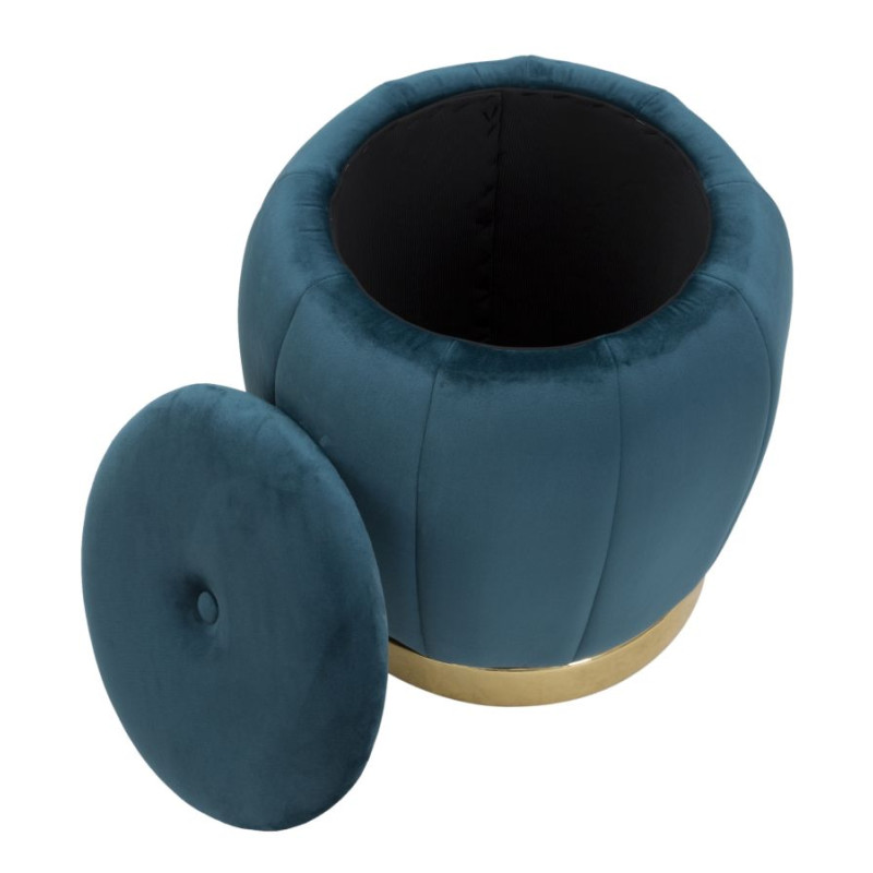 Pouf Coffre Paris Bleu Sarcelle & Or – Brillance de la Ville Lumière Ø43 x 43 cm