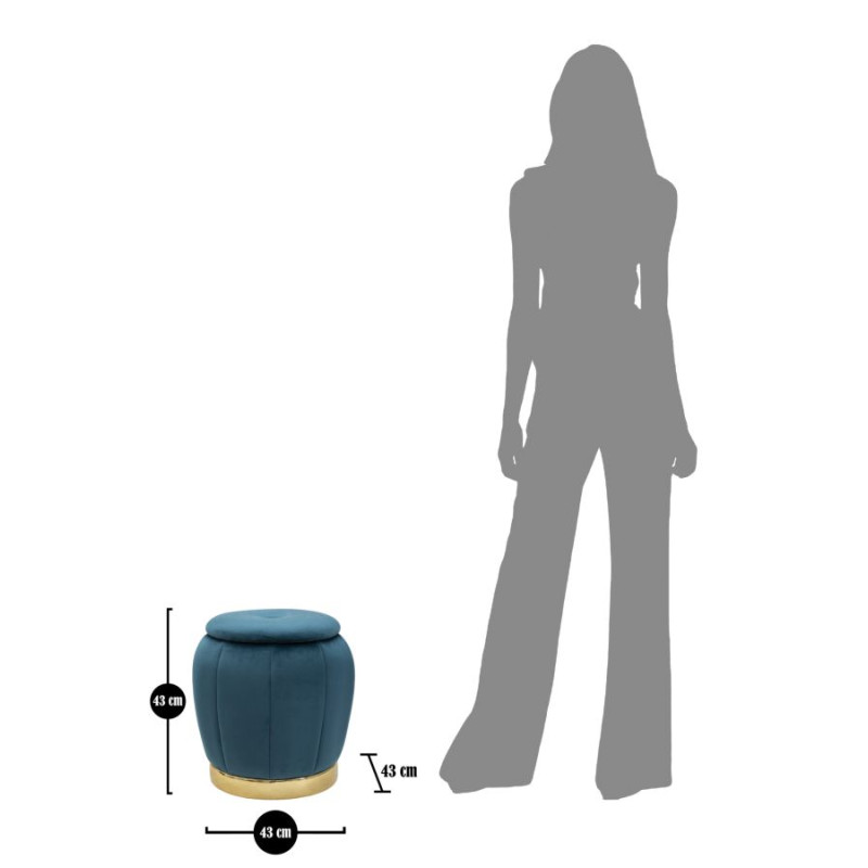 Pouf Coffre Paris Bleu Sarcelle & Or – Brillance de la Ville Lumière Ø43 x 43 cm