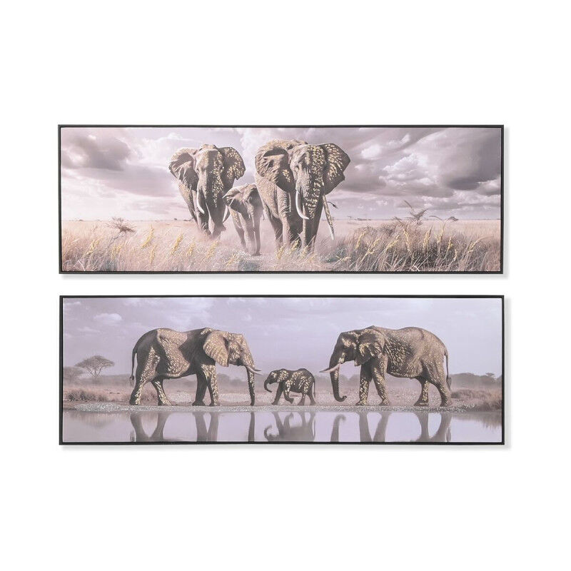 Cadre Home ESPRIT Beige Gris Eléphant Colonial Paillettes 150 x 4 x 50 cm (2 Unités)