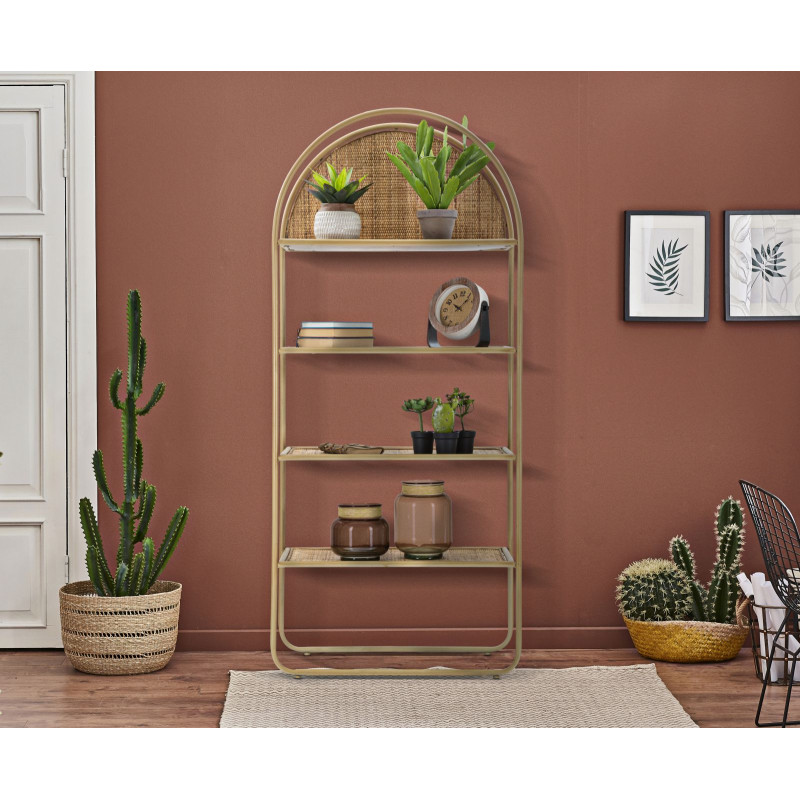 Boho Chic Étagère à Livres Ronde Panama – Harmonie Naturelle 80x40x180