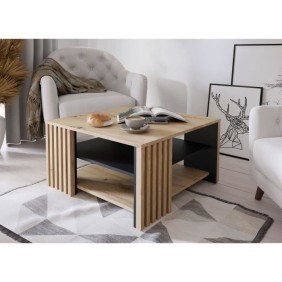 Table basse CARDIGAN - Décor chene artisan et noir - L80 x P80 x H45 cm - Poignées en métal noir