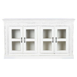 Buffet Home ESPRIT Blanc Verre Bois de manguier 180 x 40 x 100 cm