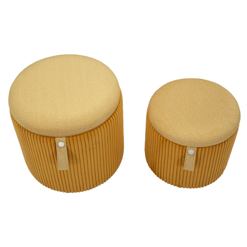 Pouf Coffre Bolzano Moutarde – Duo Chic & Fonctionnel Ø38x38 - Ø32x28 cm