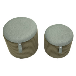 Pouf Coffre Bolzano Vert – Élégance Naturelle en Duo Ø38x38 - Ø32x28 cm