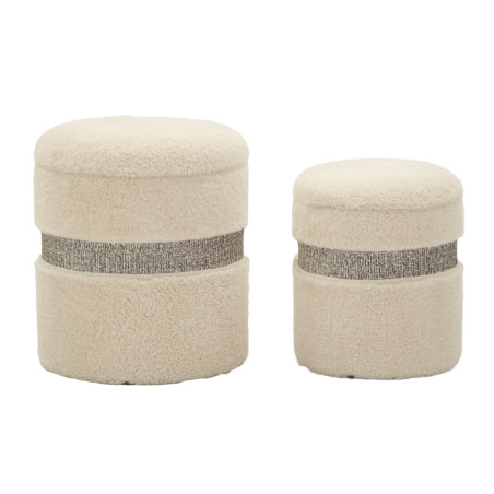 Pouf Coffre Saint-Moritz Crème – Duo Montagnard Raffiné Ø40x47 - Ø32x38 cm