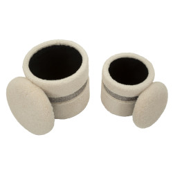 Pouf Coffre Saint-Moritz Crème – Duo Montagnard Raffiné Ø40x47 - Ø32x38 cm