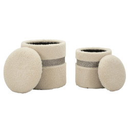 Pouf Coffre Saint-Moritz Crème – Duo Montagnard Raffiné Ø40x47 - Ø32x38 cm