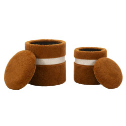 Pouf Coffre Saint-Moritz Marron – Chaleur Alpine en Duo Ø40x47 - Ø32x38 cm