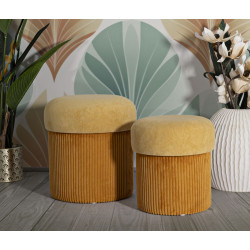 Pouf Coffre Aspen Moutarde – Harmonie Contemporaine Ø42x44 - Ø35x37 cm