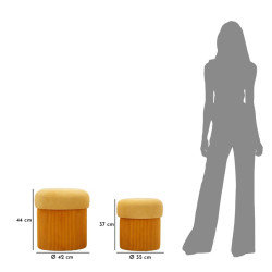 Pouf Coffre Aspen Moutarde – Harmonie Contemporaine Ø42x44 - Ø35x37 cm