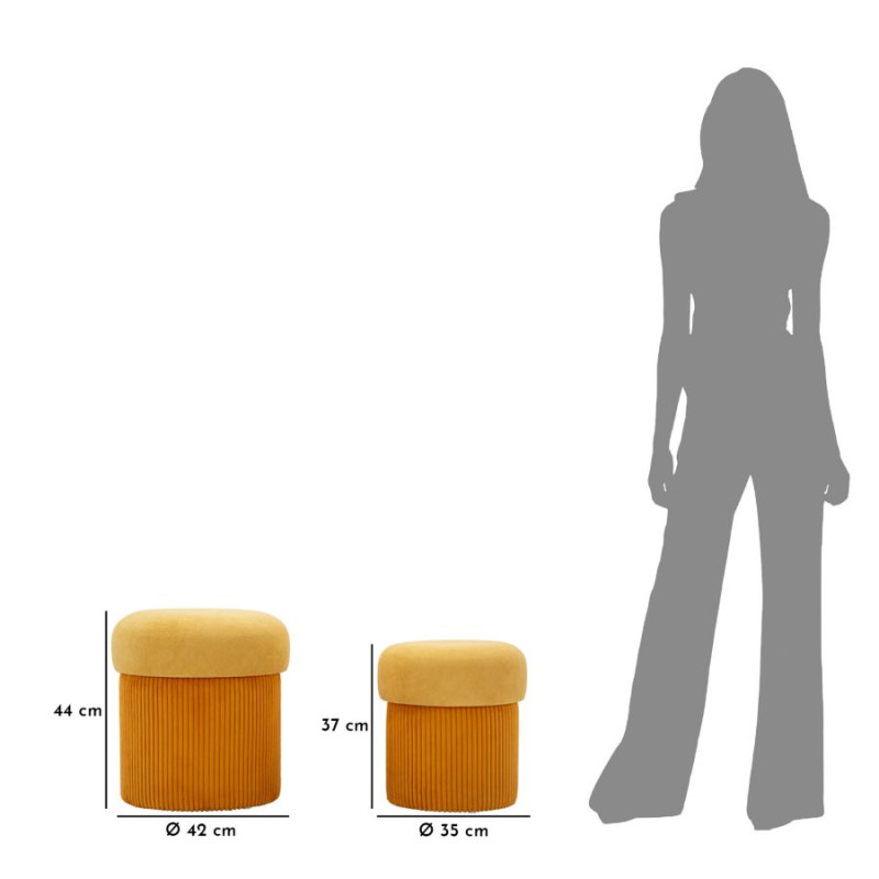 Pouf Coffre Aspen Moutarde – Harmonie Contemporaine Ø42x44 - Ø35x37 cm