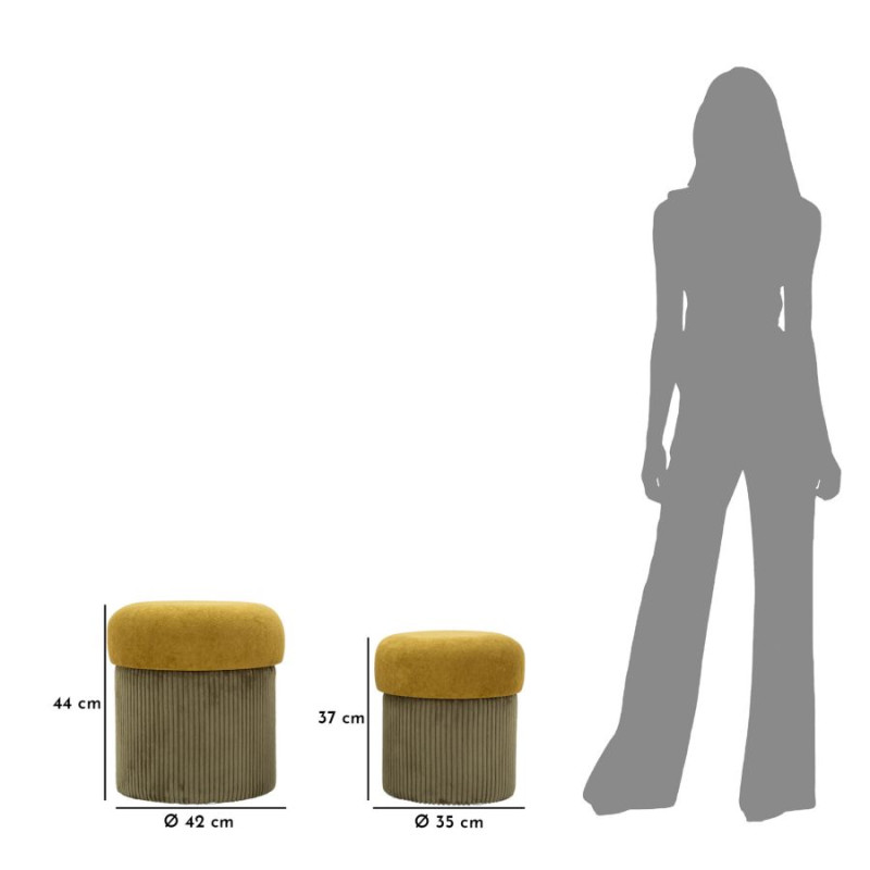 Pouf Coffre Aspen Vert – Fraîcheur d’Altitude Ø42x44 - Ø35x37 cm