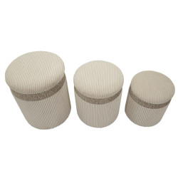 Pouf Coffre Cortina Crème – Élégance en Trio Ø40,5x49,5 - Ø35x42 - Ø31x38 cm