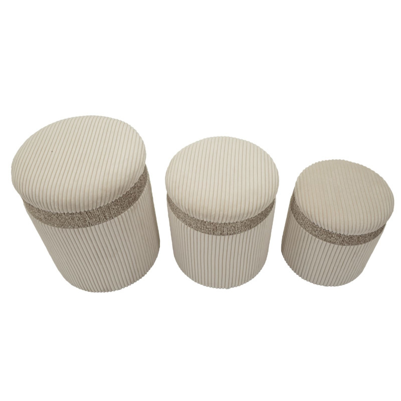 Pouf Coffre Cortina Crème – Élégance en Trio Ø40,5x49,5 - Ø35x42 - Ø31x38 cm
