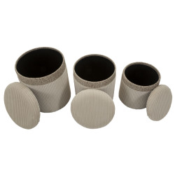 Pouf Coffre Cortina Crème – Élégance en Trio Ø40,5x49,5 - Ø35x42 - Ø31x38 cm