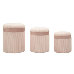 Pouf Coffre Cortina Rose – Tendresse Pastel en Trio Ø40,5x49,5 - Ø35x42 - Ø31x38 cm