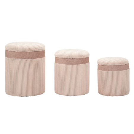 Pouf Coffre Cortina Rose – Tendresse Pastel en Trio Ø40,5x49,5 - Ø35x42 - Ø31x38 cm
