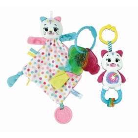 Clementoni - Coffret de naissance Chat - Rose - Doudou + hochet + clés en plastique souple a mordiller