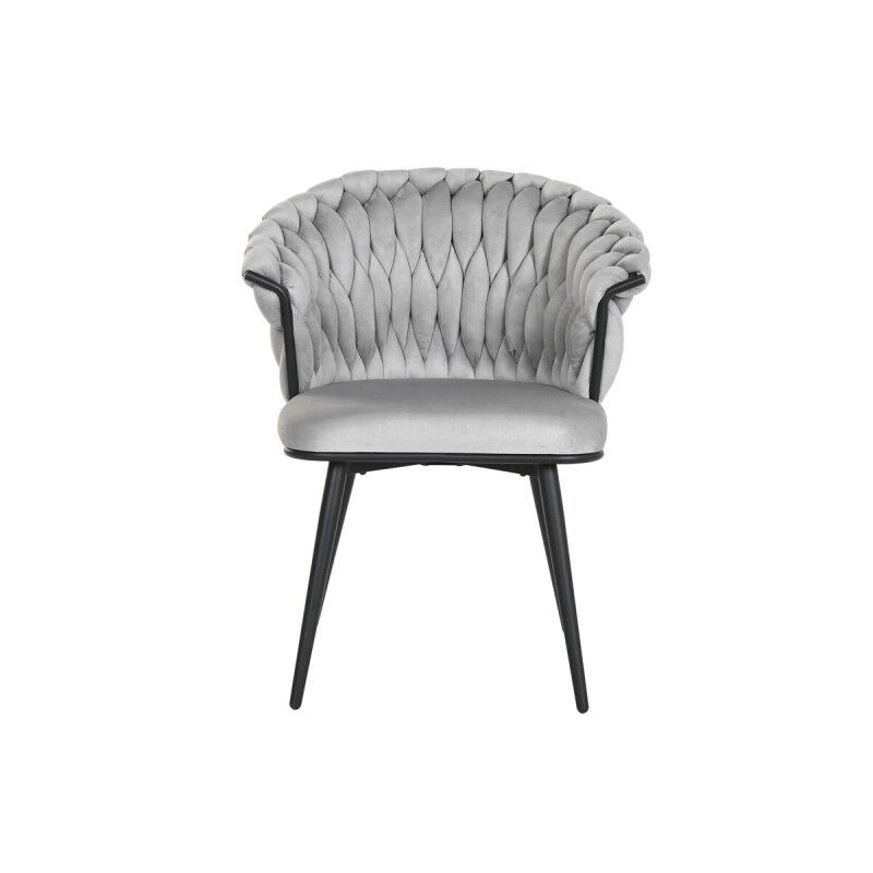 Chaise de Salle à Manger Home ESPRIT Noir Gris Polyester Métal 60 x 66 x 84 cm 66 x 60 x 84 cm