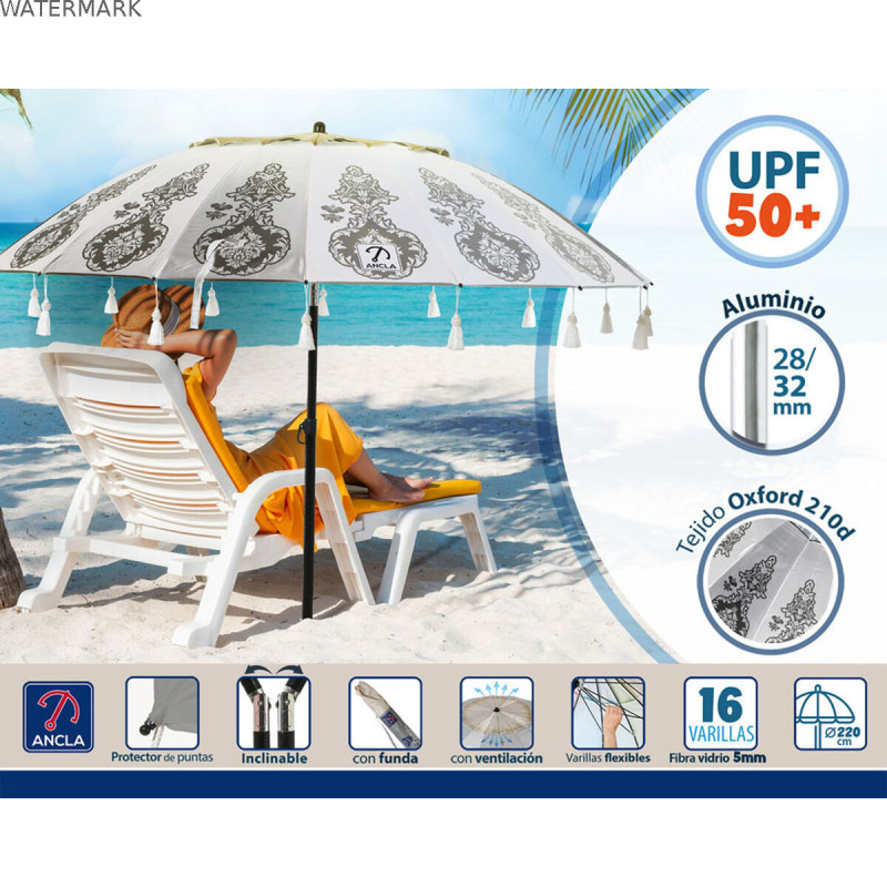 Parasol de plage Blanc Ø 220 cm SPF50+ Boho