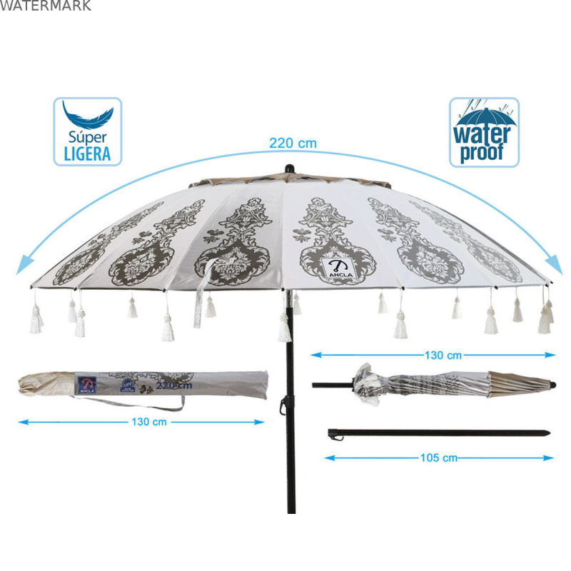 Parasol de plage Blanc Ø 220 cm SPF50+ Boho