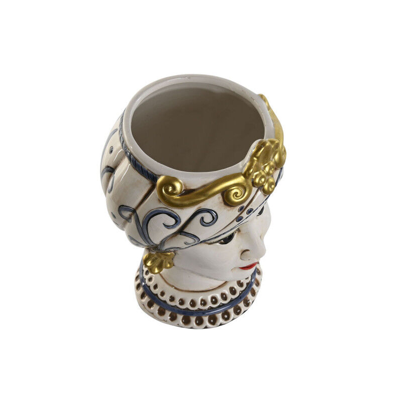 Cache-pot Home ESPRIT Bleu Blanc Doré Porcelaine 15 x 15 x 26 cm (2 Unités)