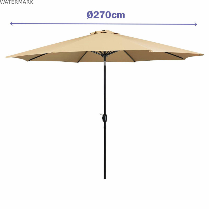 Marbueno Parasol Acier 8 Brins D270 cm Polyester Marron Jardin, Piscine, Terrasse