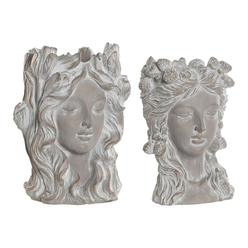 Cache-pot Home ESPRIT Gris Ciment chica 21 x 18 x 28 cm (2 Unités)