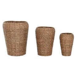 Cache-pot Home ESPRIT Marron Métal Fibre Urbaine 44 x 44 x 60 cm (3 Pièces)