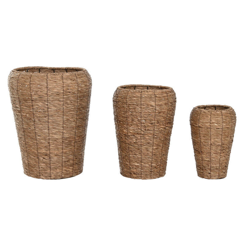 Cache-pot Home ESPRIT Marron Métal Fibre Urbaine 44 x 44 x 60 cm (3 Pièces)