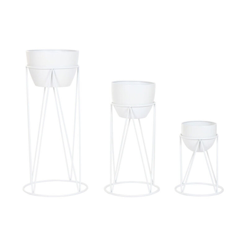 Cache-pot Home ESPRIT Blanc Métal Urbaine 38 x 38 x 80 cm (3 Pièces)