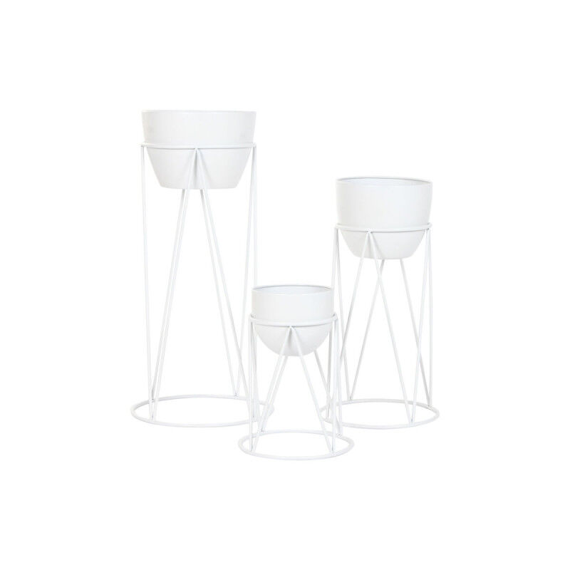 Cache-pot Home ESPRIT Blanc Métal Urbaine 38 x 38 x 80 cm (3 Pièces)