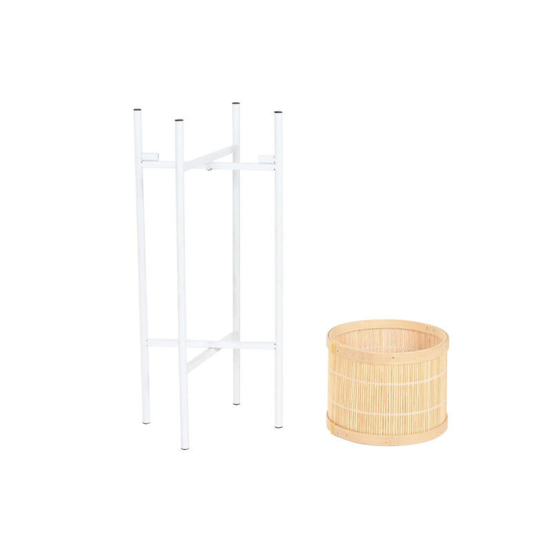 Cache-pot Home ESPRIT Blanc Naturel Métal Bambou 31 x 31 x 103 cm (3 Pièces)