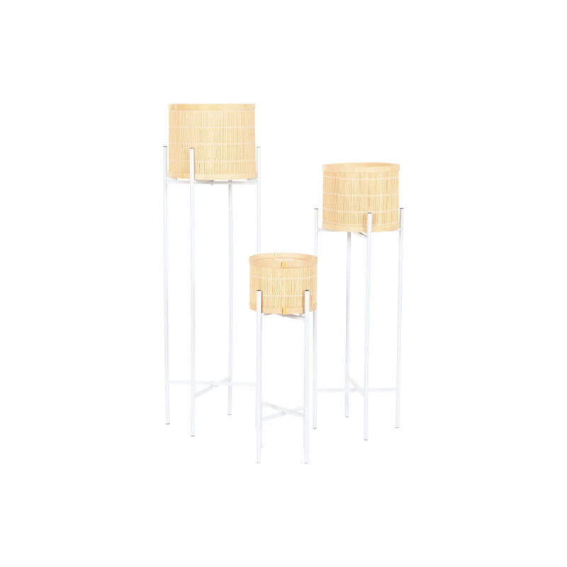 Cache-pot Home ESPRIT Blanc Naturel Métal Bambou 31 x 31 x 103 cm (3 Pièces)