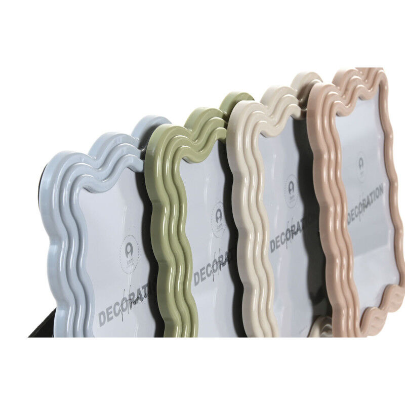 Cadre photo Home ESPRIT Bleu Blanc Vert Rose Verre ABS Scandinave (4 Unités)