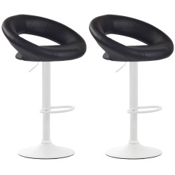 Lot de 2 tabourets de bar Olinda, simili cuir, blanc/noir