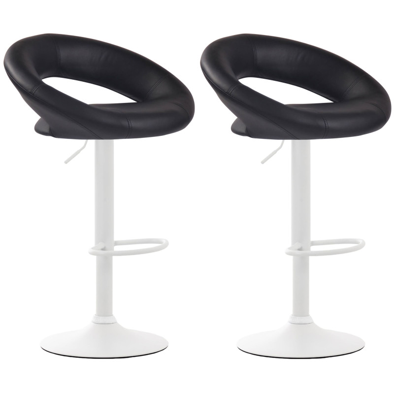 Lot de 2 tabourets de bar Olinda, simili cuir, blanc/noir