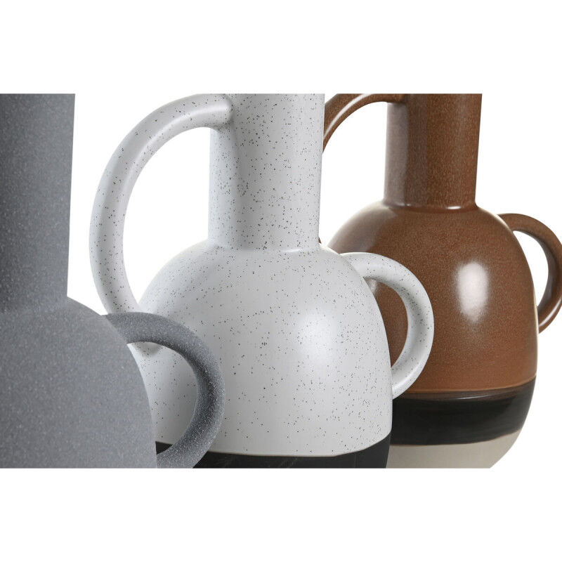 Vase DKD Home Decor Blanc Gris Terre cuite Porcelaine 19,5 x 12 x 22,6 cm (3 Unités)