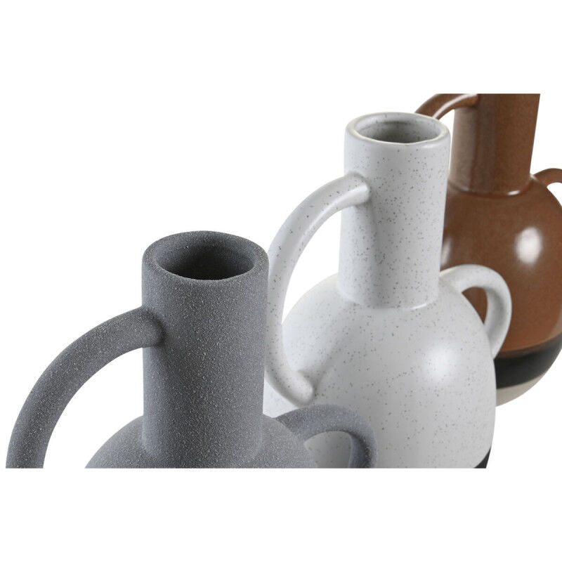 Vase DKD Home Decor Blanc Gris Terre cuite Porcelaine 19,5 x 12 x 22,6 cm (3 Unités)