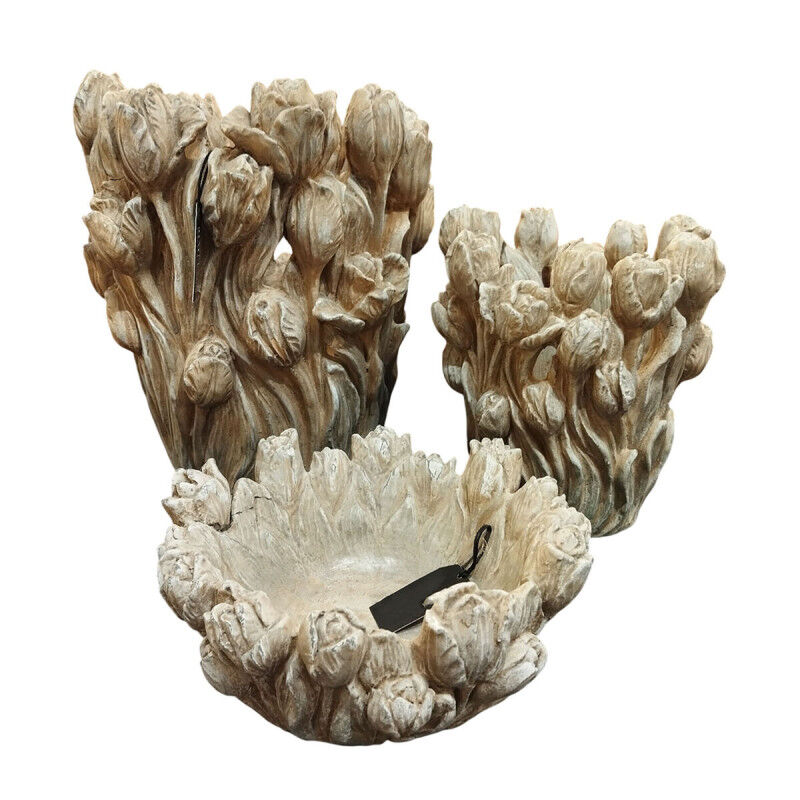 Vase Home ESPRIT Gris Ciment Tulipe 21 x 21 x 23 cm